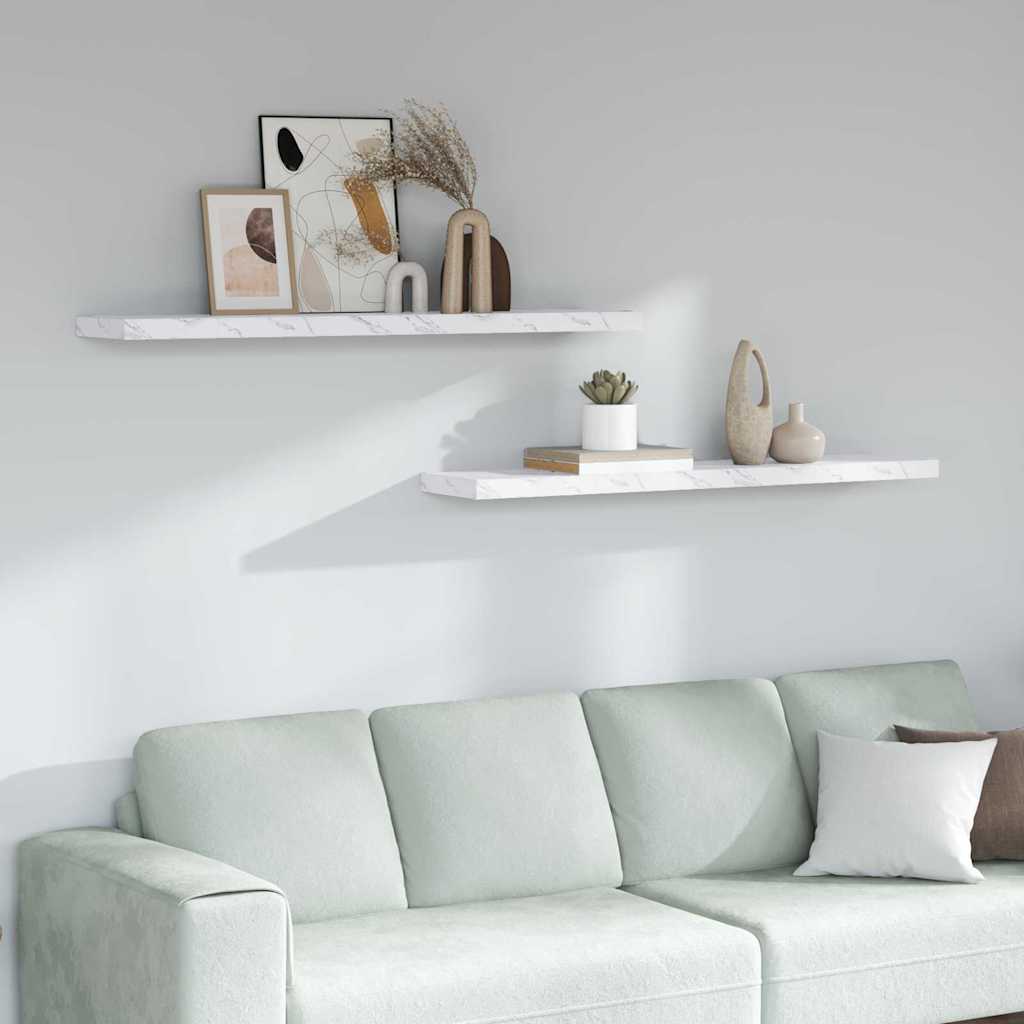 Floating Wall Shelves 120x23.5x3.8 cm MDF 2 pcs White marble