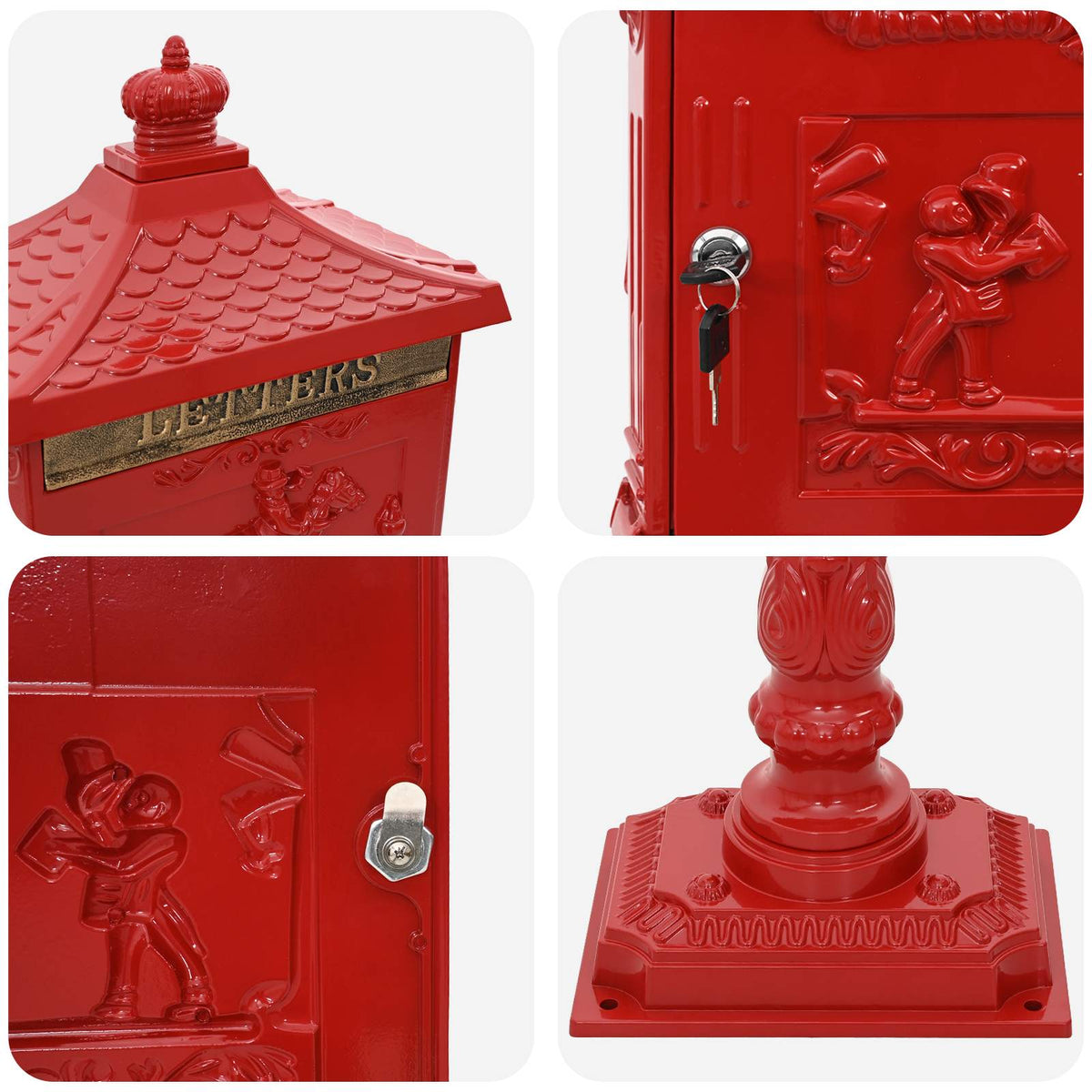 vidaXL Standing Mailbox Red 42.5 x 29.5 x 117 cm Cast Aluminum 6