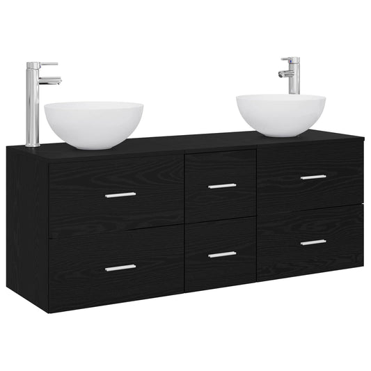 Bathroom Cabinet Set 3 pcs 129 x 41 x 80 cm Black oak
