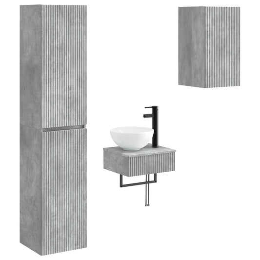 Bathroom Cabinet Set 3 pcs 33 x 34.5 x 160 cm Concrete grey