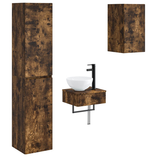vidaXL Bathroom Furniture Set 3 pcs Smoked Oak 33 x 34.5 x 160 cm 2