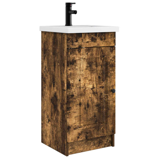 vidaXL Bathroom Vanity with Sink Smoked Oak 42 x 40 x 84.5 cm 2