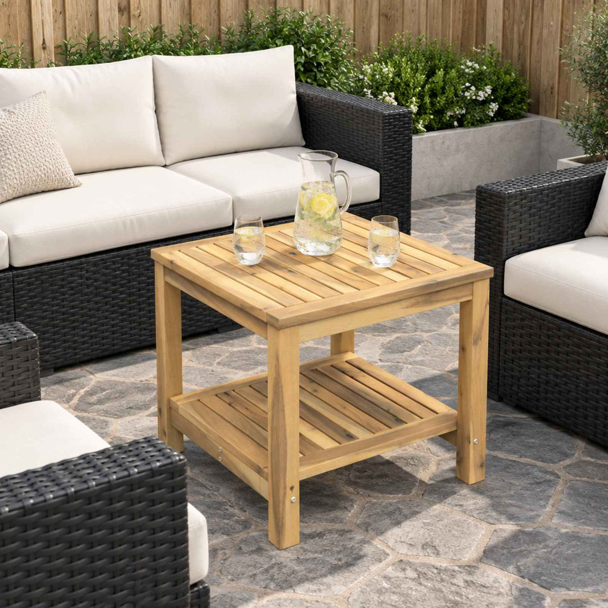 Coffee Table Solid Acacia Wood Whitewash 48.5 cm 49 cm
