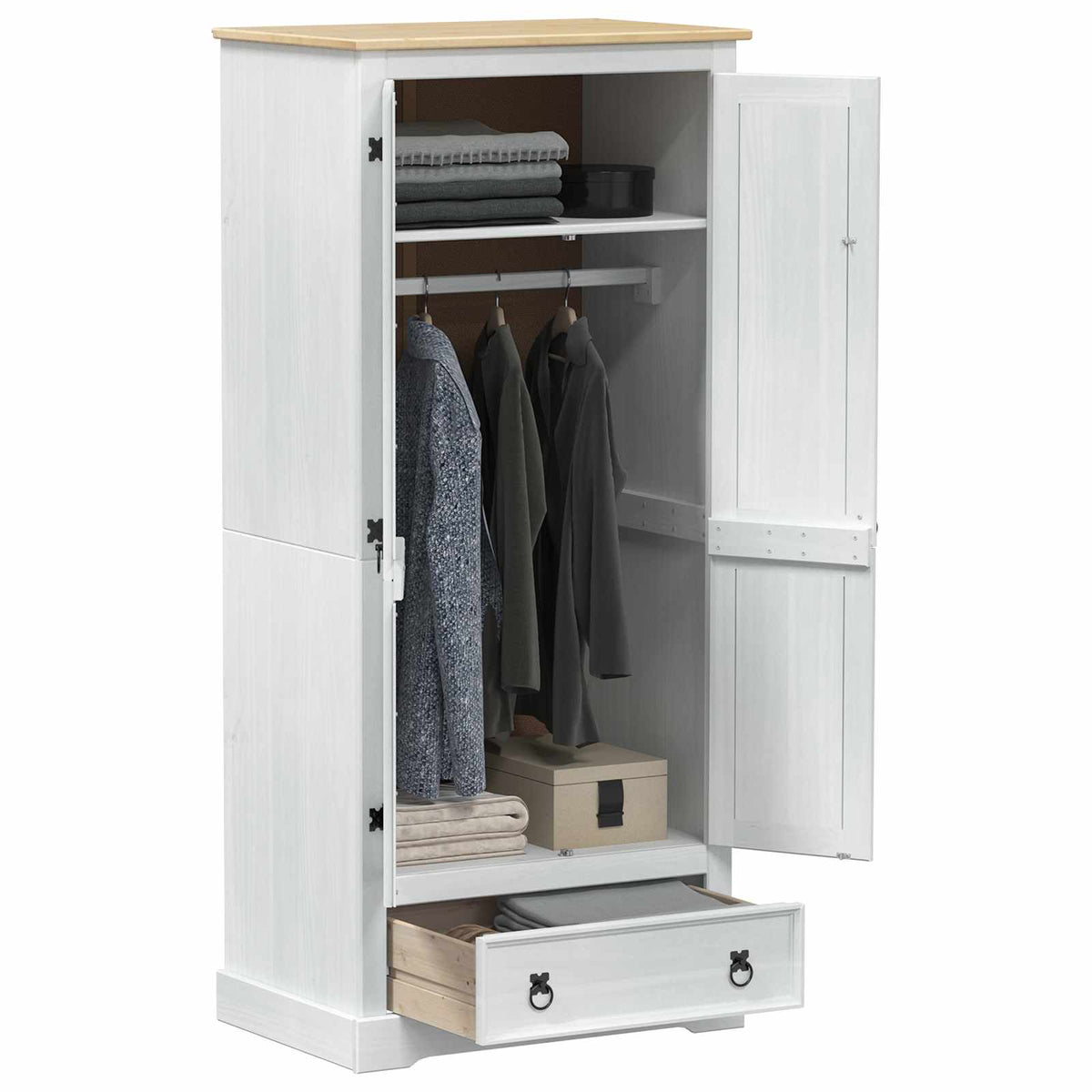 Wardrobe "Corona" 76x50x170 cm Solid Wood Pine White