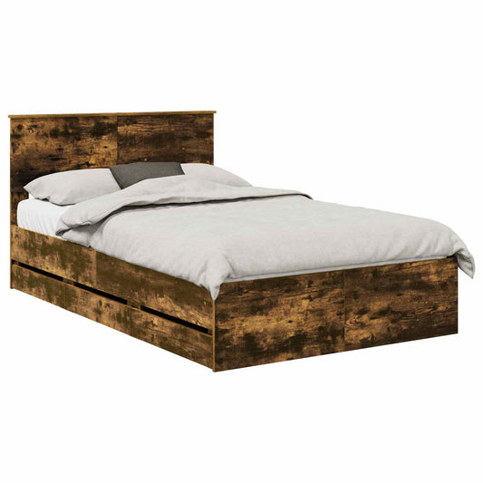 vidaXL Bed Frame with Drawer Smoked Oak 120 x 200 cm Engineer Wood 2
