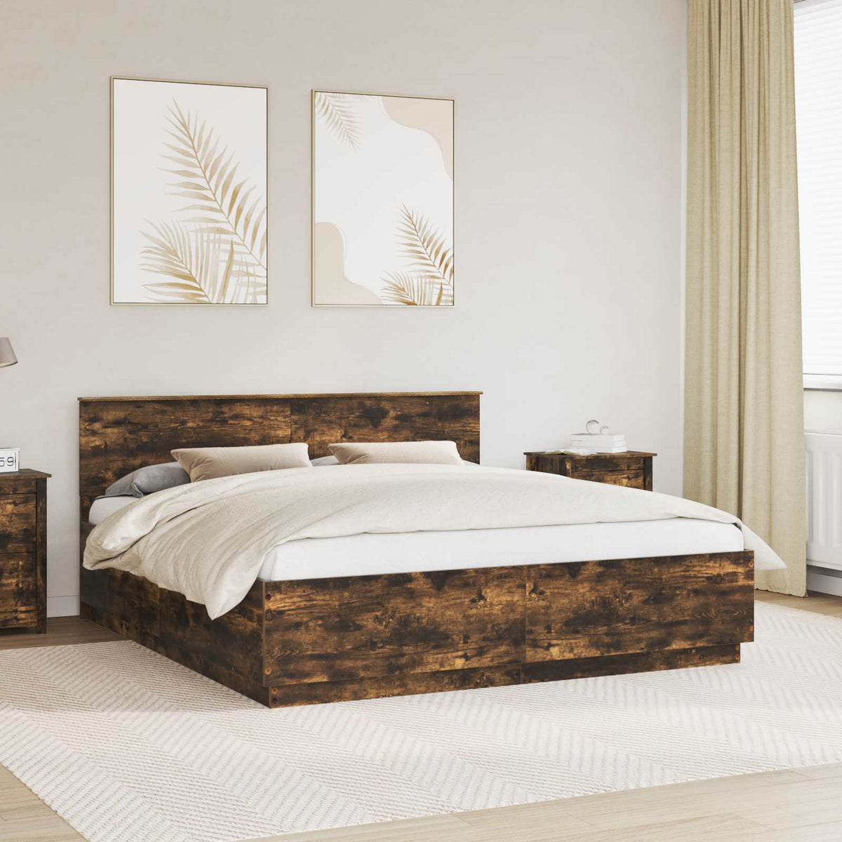 Bed Frame Engineered Wood Length 200 cm Smoked Oak 200 cm