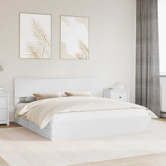Storage Bed with Drawer Engineered Wood Length 200 cm White 180 cm
