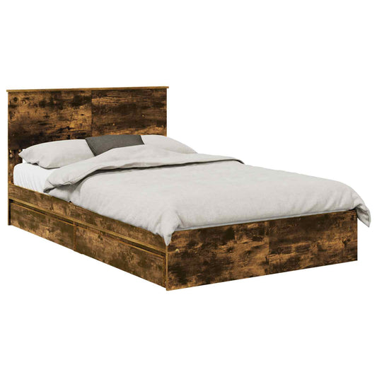 Storage Bed with Drawer Engineered Wood Length 190 cm Smoked oak 135 cm