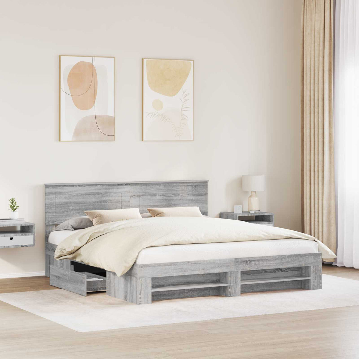 Bed Frame Engineered Wood Length 200 cm Grey sonoma 180 cm