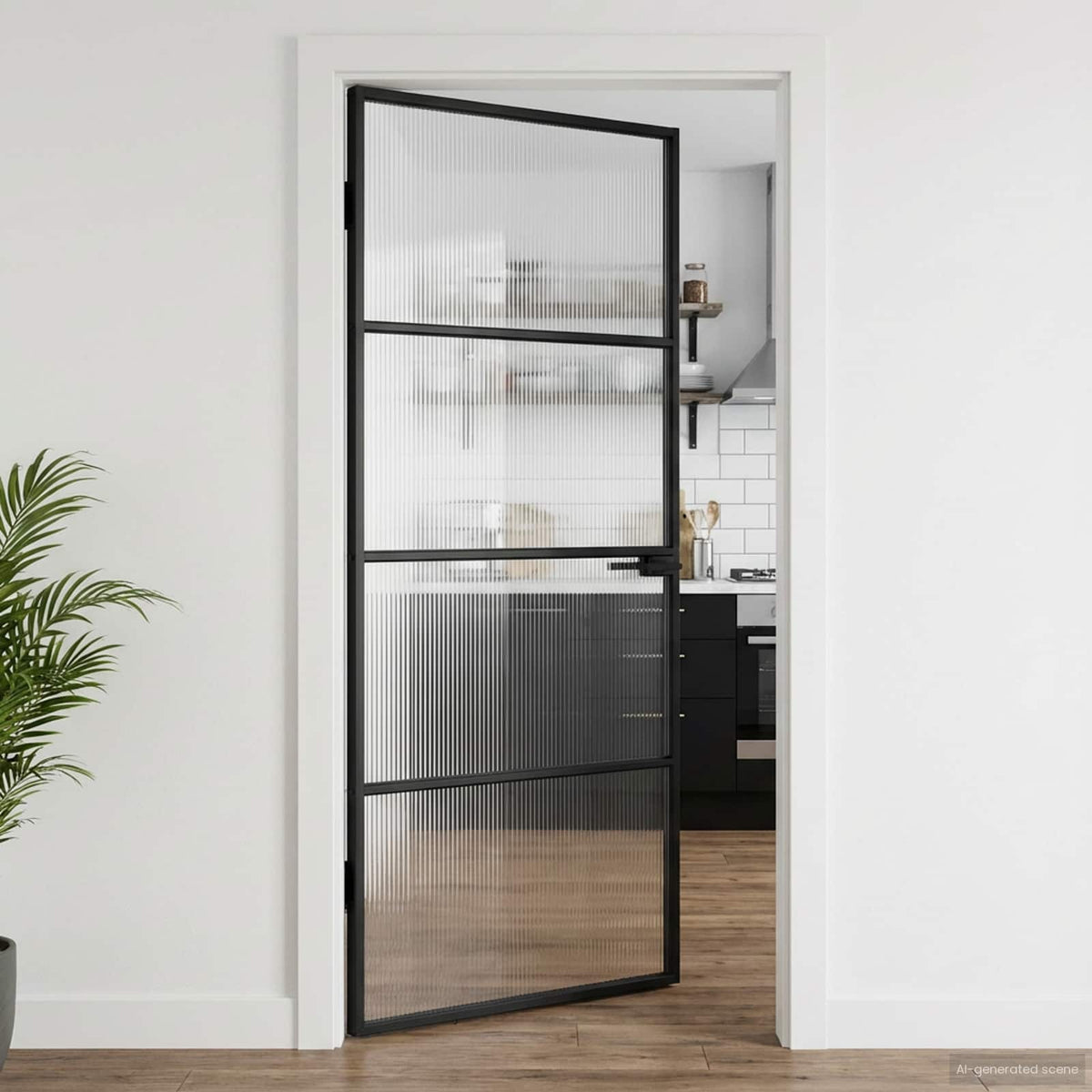 vidaXL Interior Door Slim Golden 93x201.5 cm Tempered Glass&Aluminium 3 Horizontal Bars