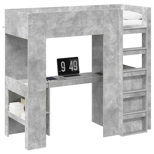 Loft Bed Frame with Desk Engineered Wood Length 190 cm Concrete grey 75 cm