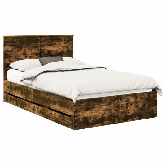 vidaXL Bed Frame with Drawer Smoked Oak 120 x 190 cm Engineer Wood 2