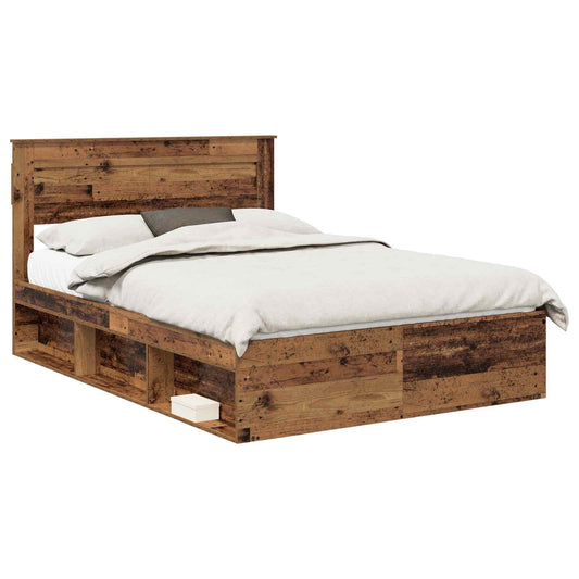 vidaXL Bed Frame with Headboard Old Wood 140 x 190 cm Solid Pine Wood 2