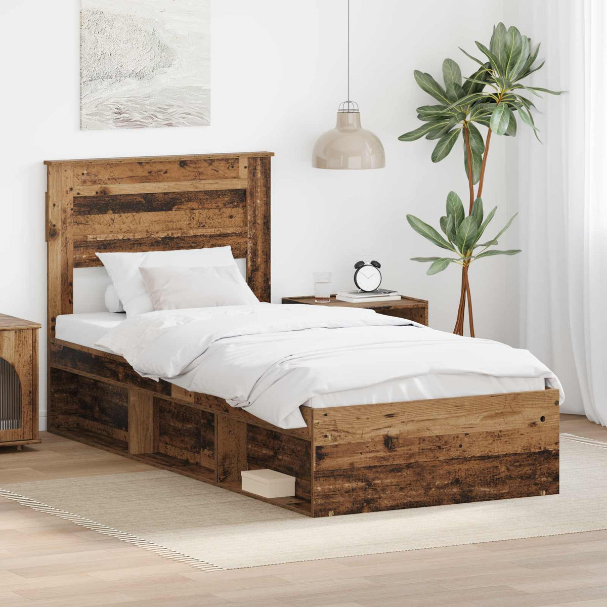 vidaXL Bed Frame with Headboard Solid Pine Wood Length 200 cm Old wood