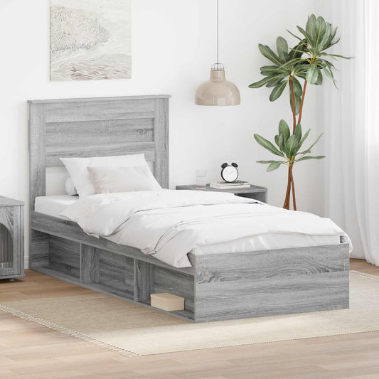 Bed Frame 90 x 190 cm Engineered Wood Grey sonoma