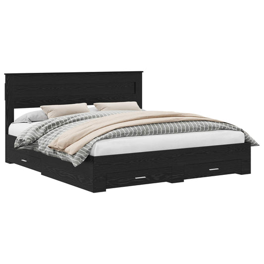 vidaXL Bed Frame with Drawer Black Oak 180 x 200 cm Engineered Wood 2