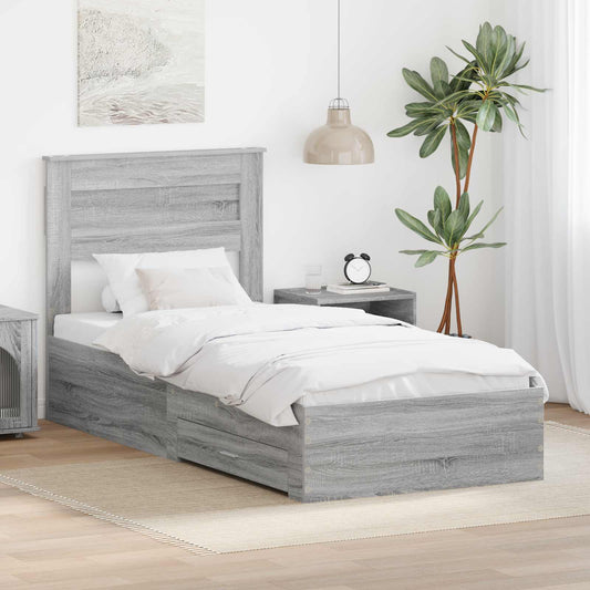 Bed Frame with Drawer 90 x 190 cm Engineered Wood Grey sonoma