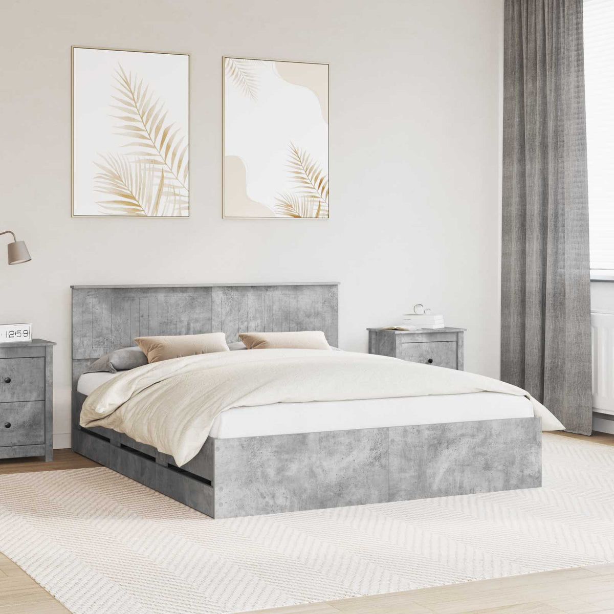 vidaXL Bed Frame with Drawer Engineer Wood Length 200 cm Concrete grey