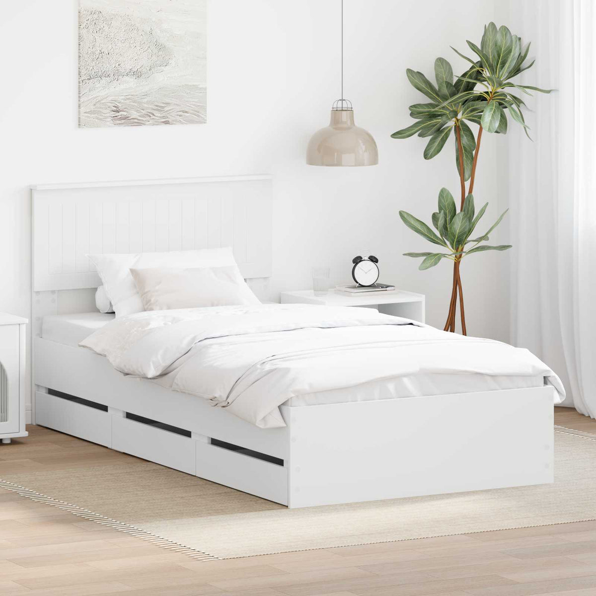 vidaXL Bed Frame with Drawer Engineer Wood Length 200 cm White