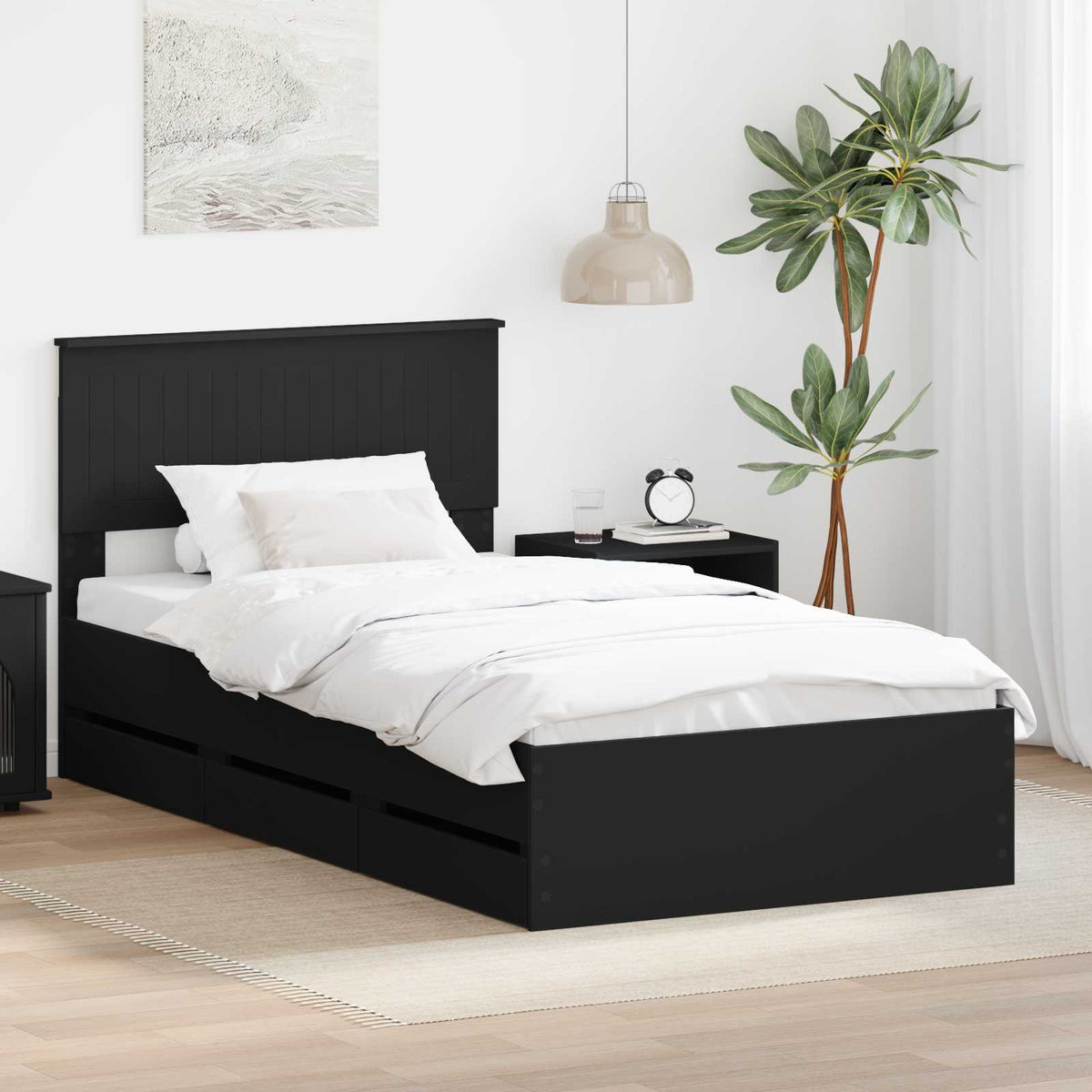 vidaXL Bed Frame with Drawer Engineer Wood Length 200 cm Black