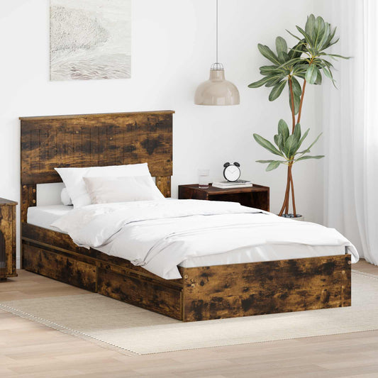 Storage Bed with Drawer Engineered Wood Length 200 cm Smoked Oak 100 cm