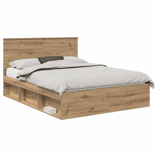 Bed Frame 150 x 200 cm Solid Pine Wood Length 200 cm Width 150 cm Artisan oak