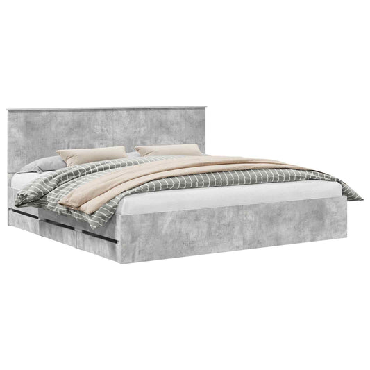 vidaXL Bed Frame with Drawer Concrete Grey 200 x 200 cm Engineer Wood 2