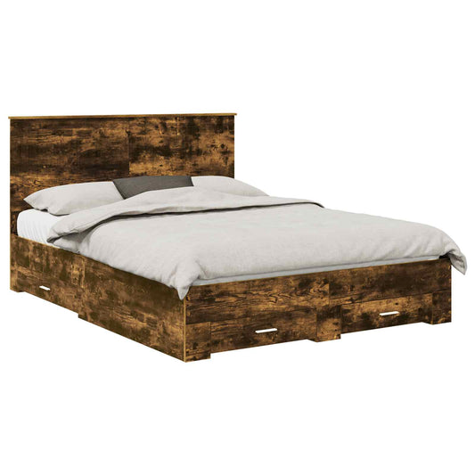 vidaXL Bed Frame with Drawer Smoked Oak 150 x 200 cm Engineered Wood 2