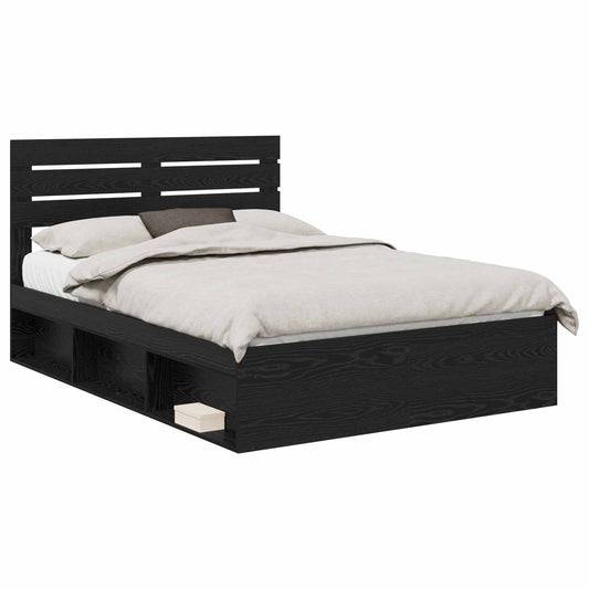 vidaXL Bed Frame with Headboard Black 160 x 200 cm Solid Pine Wood 2