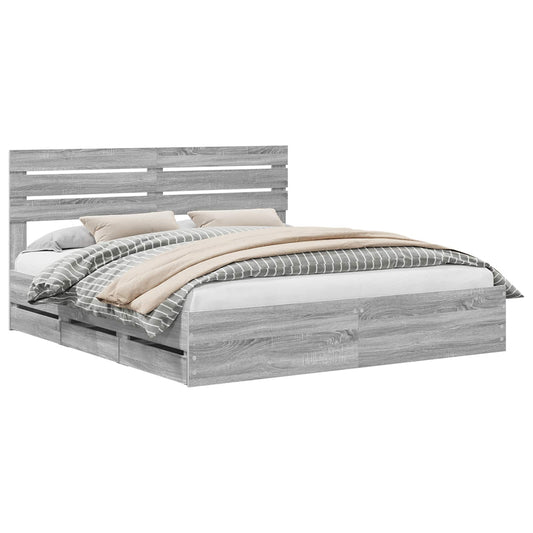 vidaXL Bed Frame with Drawer Grey Sonoma 200 x 200 cm Engineer Wood 2