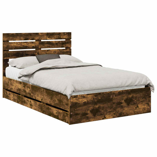 vidaXL Bed Frame with Drawer Smoked Oak 120 x 200 cm Engineer Wood 2