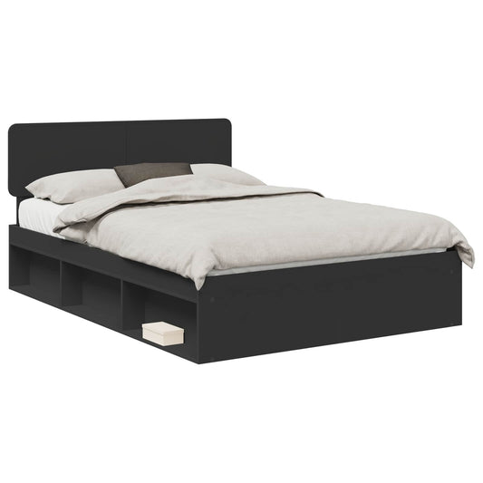 vidaXL Bed Frame with Headboard Black 160 x 200 cm Solid Pine Wood 2