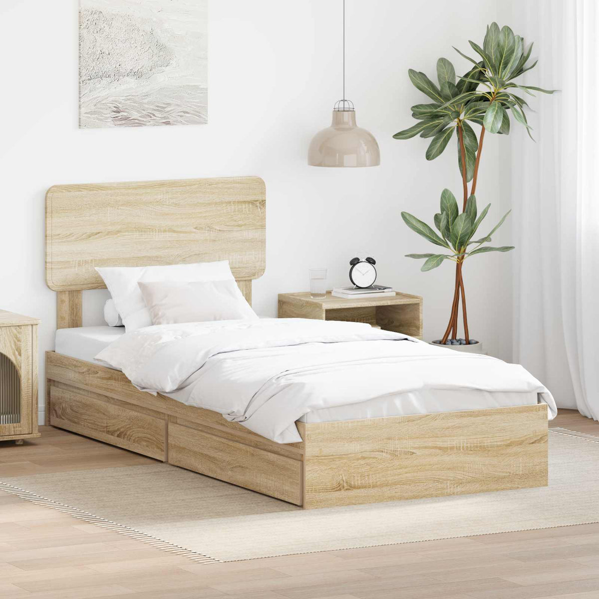 vidaXL Storage Bed with Drawer Engineered Wood Length 200 cm Sonoma oak