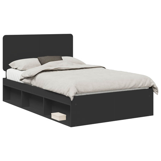 vidaXL Bed Frame with Headboard Black 120 x 200 cm Solid Pine Wood 2