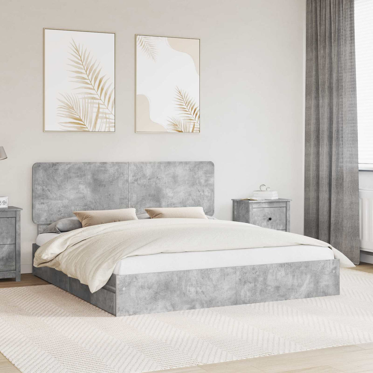 Storage Bed Engineered Wood Length 200 cm Concrete Grey 200 cm