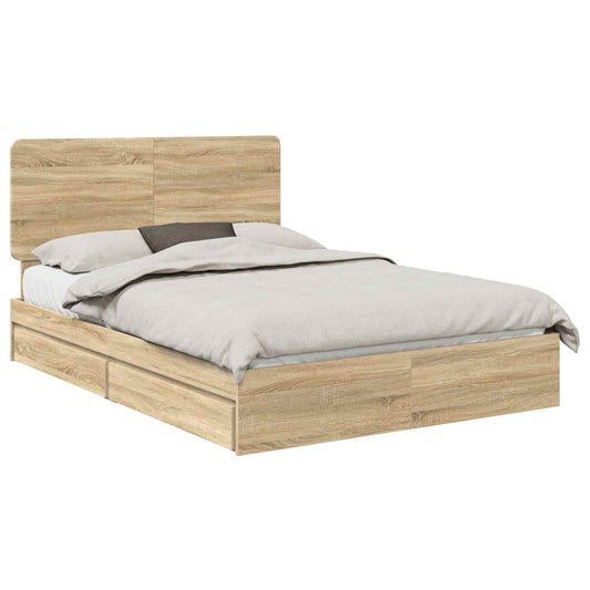 vidaXL Storage Bed with Drawer Sonoma Oak 140 x 200 cm Engineered Wood 2