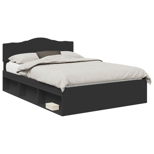 vidaXL Bed Frame with Headboard Black 140 x 200 cm Solid Pine Wood 2