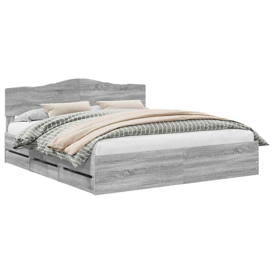 vidaXL Bed Frame with Drawer Grey Sonoma 200 x 200 cm Engineer Wood 2