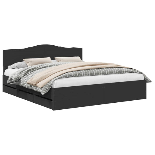 vidaXL Bed Frame with Drawer Black 180 x 200 cm Engineer Wood 2