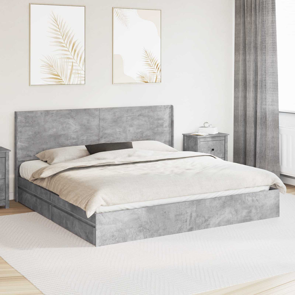Bed Frame with Storage and Headboard Length 200 cm Concrete Grey 200 cm