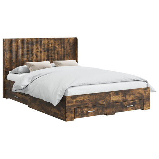 vidaXL Bed Frame with Storage and Headboard Smoked Oak Engineered Wood 2
