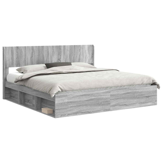 Bed Frame with Storage and Headboard 2 pcs Length 200 cm Width 200 cm Grey sonoma