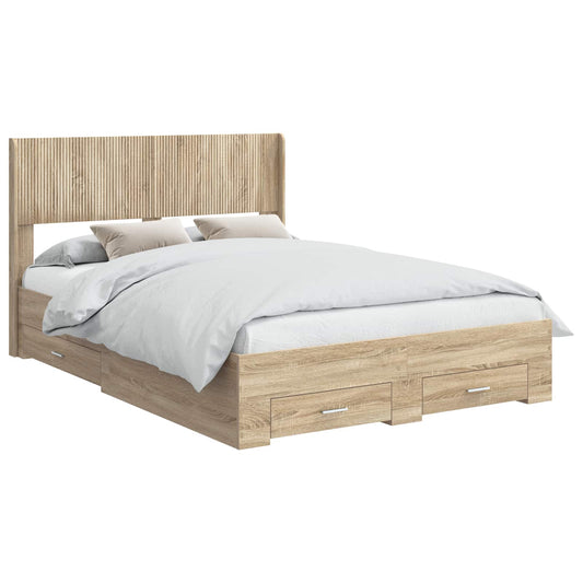vidaXL Bed Frame with Storage and Headboard Sonoma Oak Engineered Wood 2