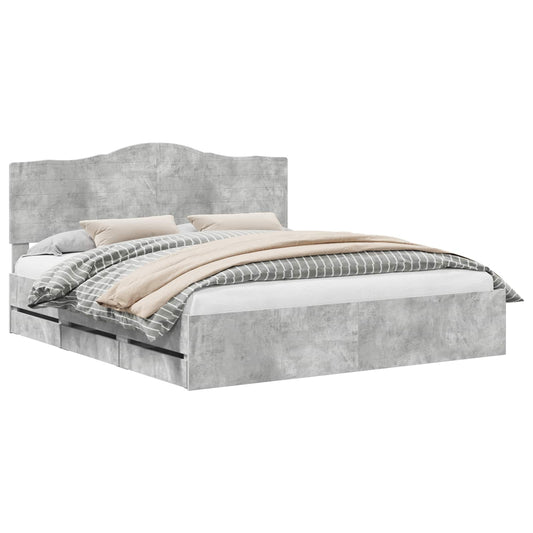 vidaXL Bed Frame with Drawer Concrete Grey 180 x 200 cm Engineer Wood 2