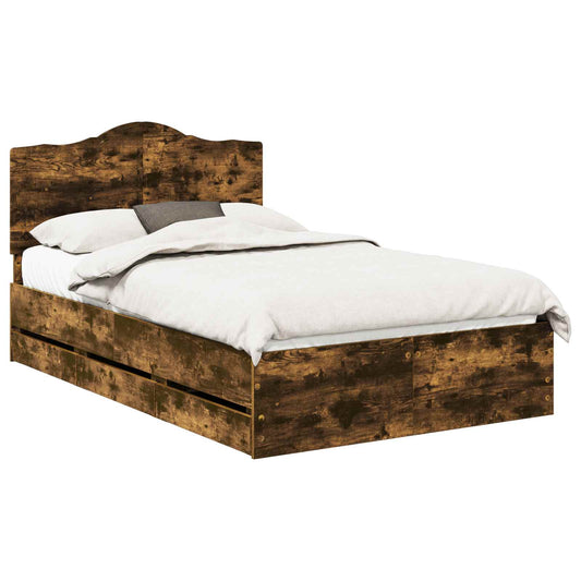 vidaXL Bed Frame with Drawer Smoked Oak 120 x 200 cm Engineer Wood 2