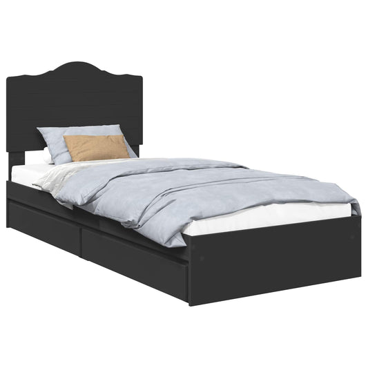 vidaXL Storage Bed with Drawer Black 90 x 190 cm Engineered Wood 2