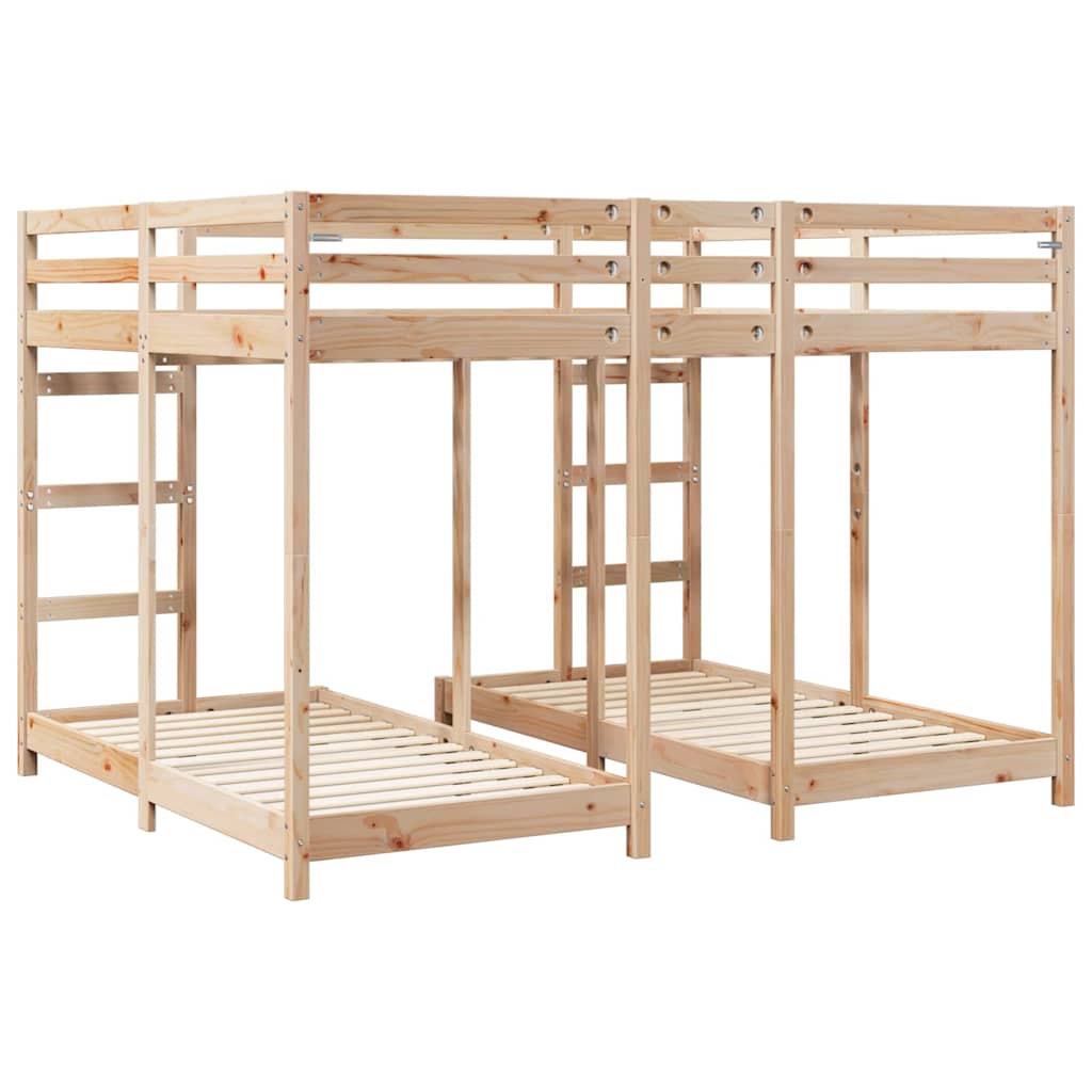 vidaXL Triple Bunk Bed Frame Brown 160 x 200 cm Solid Pine Wood 6