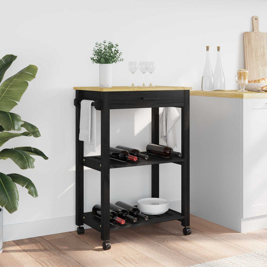 Kitchen Trolley MONZA Solid Pine Wood Black 60 x 40 x 88.5 cm