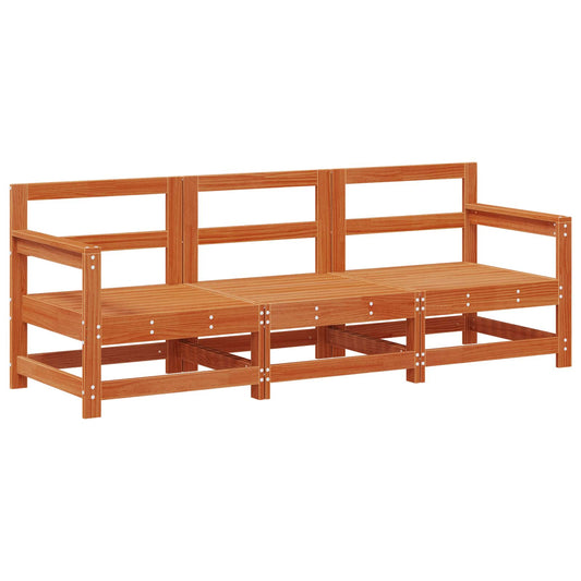 vidaXL Sectional Sofa Units 3 Piece Wax Brown Solid Pine Wood 2