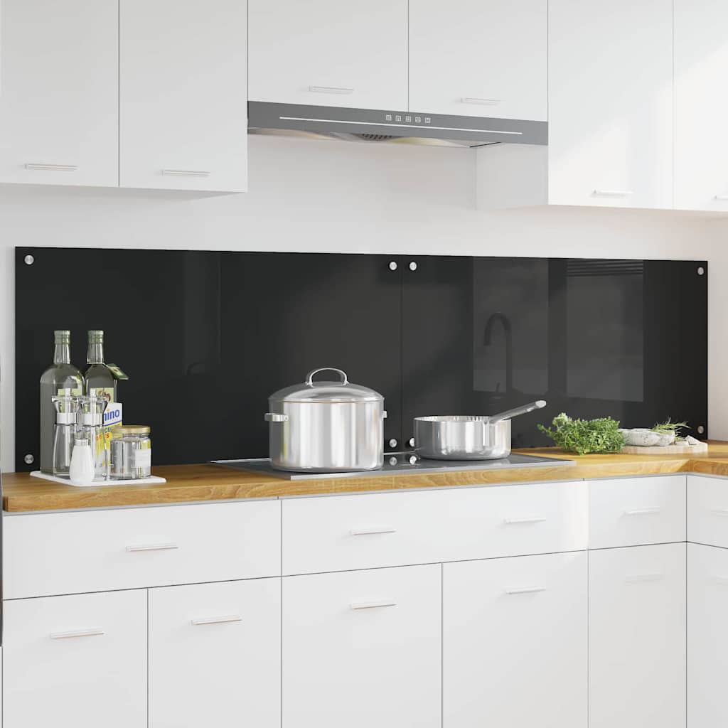 Kitchen Backsplash 70 x 40 cm Tempered Glass 2 pcs Black 100 cm 50 cm